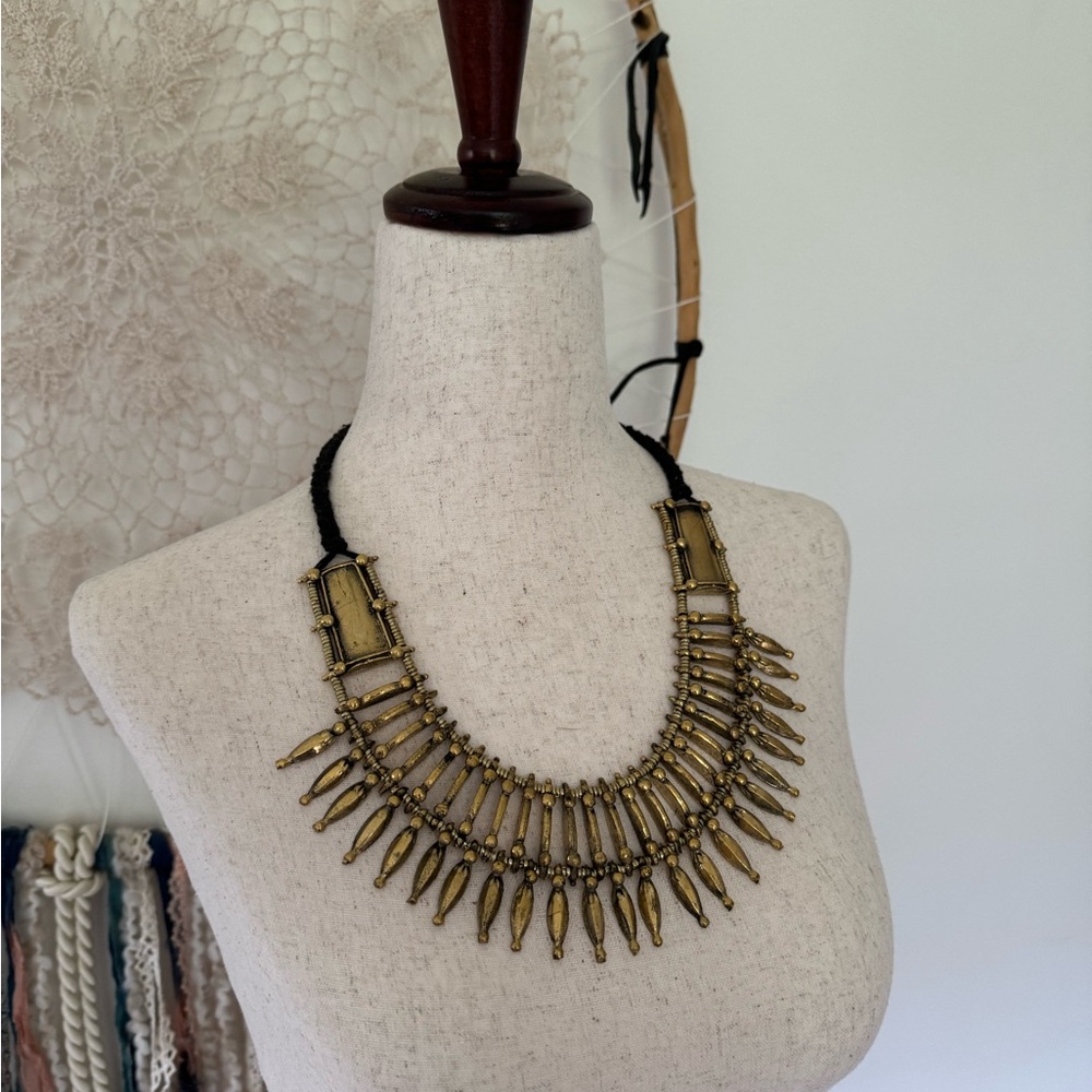 🌟 Tharu Tribe Nepali Bib Collar Necklace, Adjustable Size, Brass 🌟